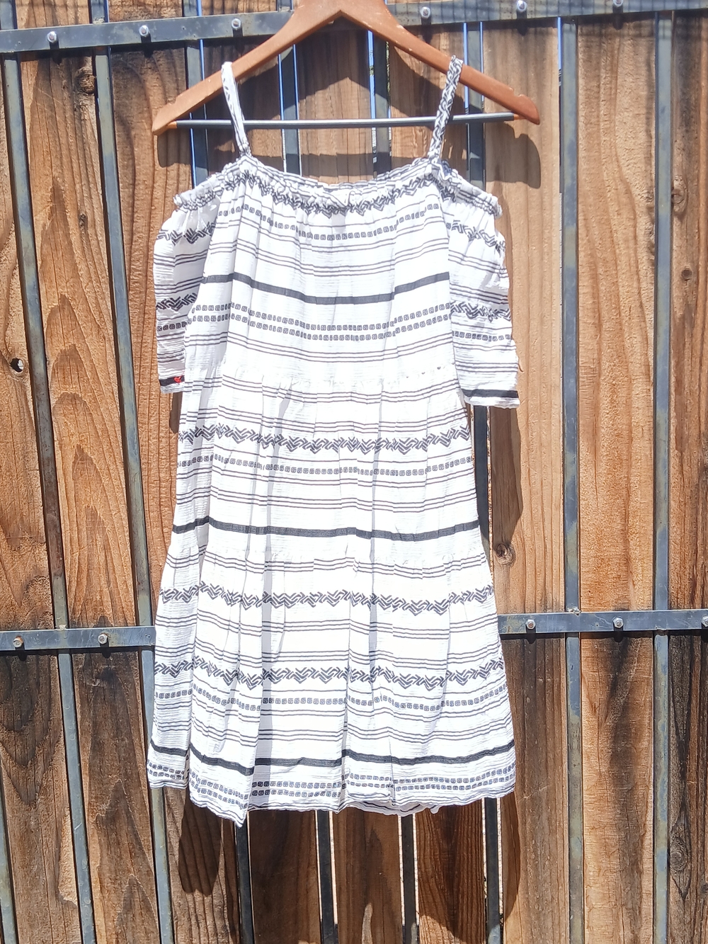 White Navy Striped Off-Shoulder Mini Dress